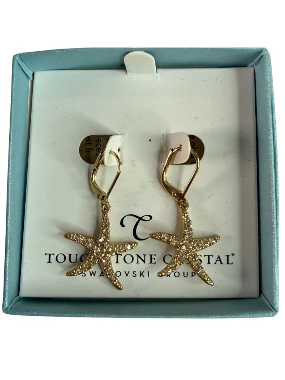 Touchstone Crystal by Swarovski Starfish Dangle Earrings Gold Tone Beach